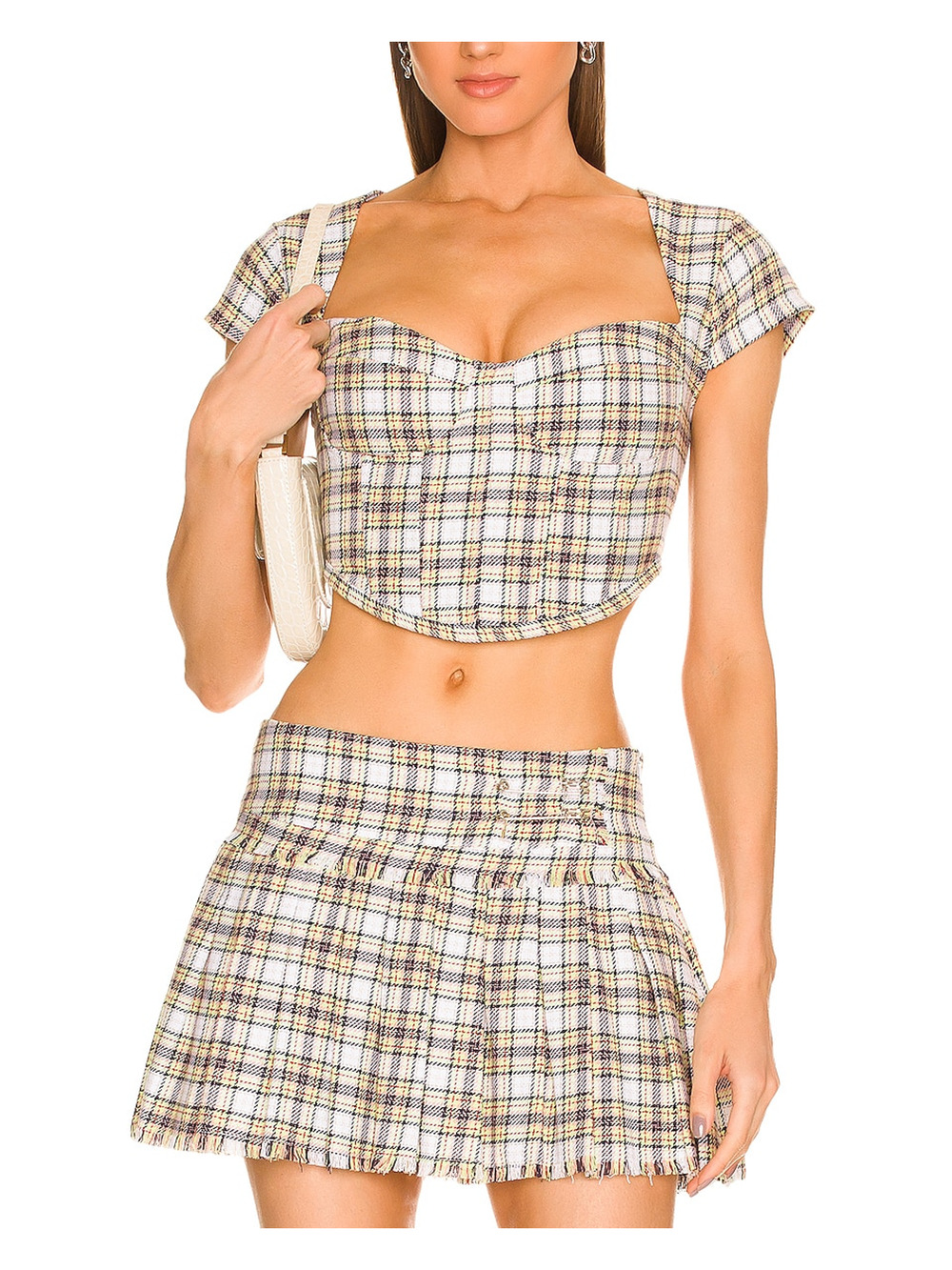 Guizio Plaid Yellow And Lime Bustier Top Size XS